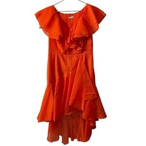 WHY Orange Ruffle High-Low V-Neck Dress Summer Cocktail Party